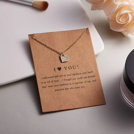 Trendy Gold Color Love Heart Pendant Clavicle Chain Choker Necklaces for Women Jewelry I Love You Card Necklace Female Gift