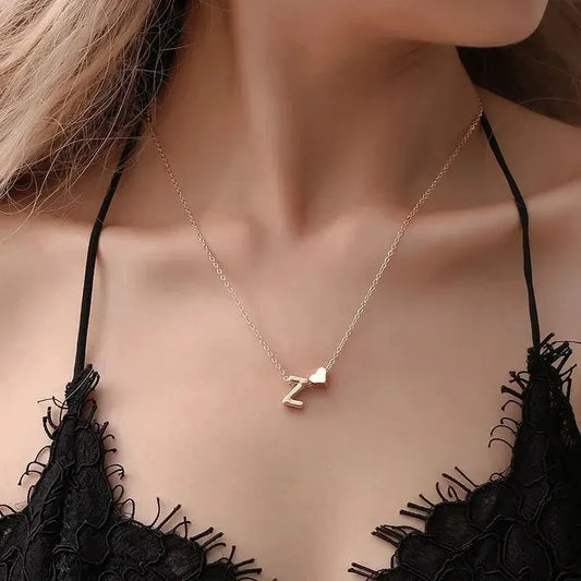 26 Letters Fashion Tiny Heart Dainty Initial Necklace Gold Silver Color Letter Name Choker for Women Pendant Jewelry Gift