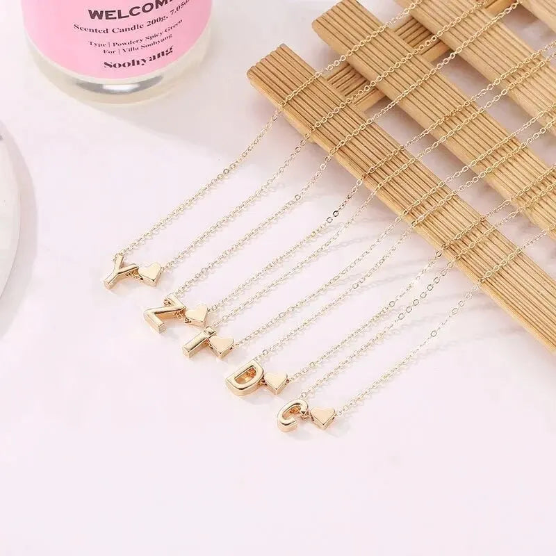 26 Letters Fashion Tiny Heart Dainty Initial Necklace Gold Silver Color Letter Name Choker for Women Pendant Jewelry Gift