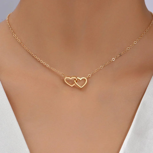 Tiny Cute Double Hollow Heart Chain Necklace Women Fashion Love Necklace Valentine'S Day Jewelry for Women